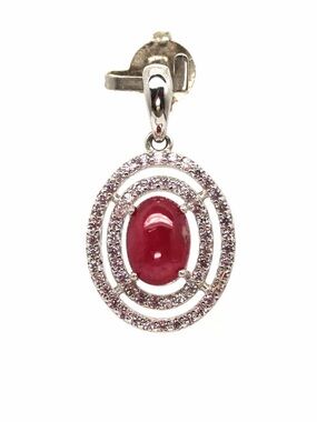 Stunning Natural Ruby Cabochon & Pink Sapphire Diamond cut Pendant Necklace 18”